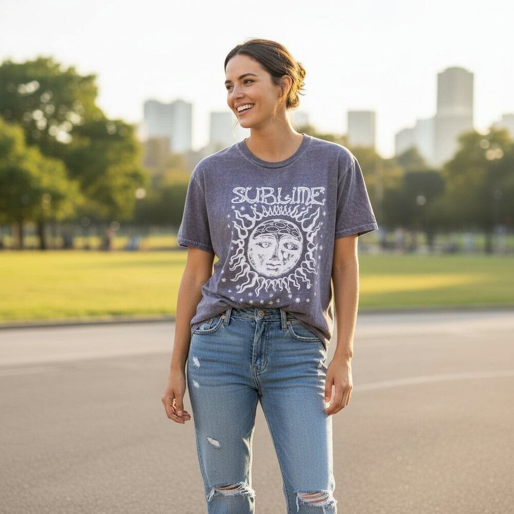 Sublime Purple Acid Wash Short Sleeve Crewneck Graphic Band Tee